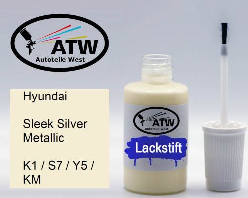 Hyundai, Sleek Silver Metallic, K1 / S7 / Y5 / KM: 20ml Lackstift, von ATW Autoteile West.